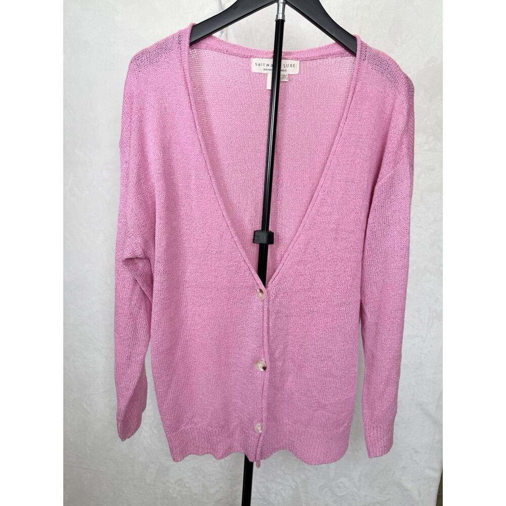 Saltwater Luxe Cardigan Women’s Sz M Delby Open Knit Button Front Rolled Hem - Picture 2 of 10